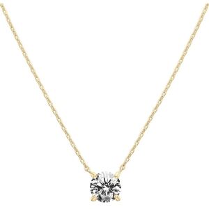 14k Yellow Gold Crystal Solitaire 1.5 Carat Dainty Choker Necklace